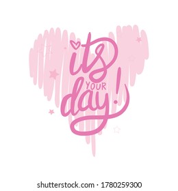 Happy Valentine's Day lettering with hearts. Hand drawn romantic phrase. Romantic hand drawn phrase. Vector illustration