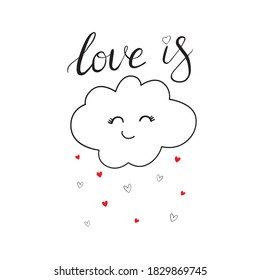 Happy Valentine's Day lettering with hearts. Hand drawn romantic phrase. Romantic hand drawn phrase. Vector illustration