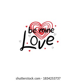 Happy Valentine's Day lettering with hearts. Hand drawn romantic phrase. Romantic hand drawn phrase. Vector illustration