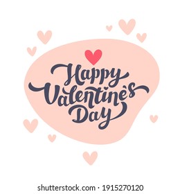 Happy Valentines day lettering with hearts on white background. Love day greeting card. Vector illustration