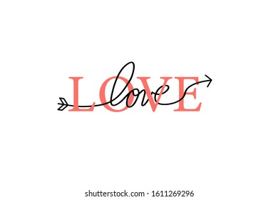 Happy Valentines Day lettering isolated on white background vector illustration. Letters hand drawn composition for gift, postcard, print, banner, web. Greeting romantic design. Love symbol tagline.