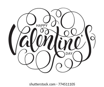 Happy Valentine's Day Lettering Isolated on White Background. Vector illustration. Festive Card with Hand Drawn Calligraphy Text.