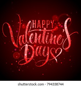 Happy Valentine's Day Lettering with metallic texture. Handwritten modern calligraphy, brush painted letters. Vector illustration. Template for banners, posters, greeting cards or photo overlays.