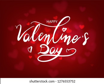 Happy  Valentine's day lettering on red heart bokeh background in vector illustration. Concept design for greeting card, banner, template for Valentine or love event