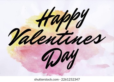 Happy Valentine's Day Lettering on watercolor background, Handwritten modern calligraphy, brush painted letters, Vector illustration