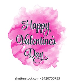 Happy valentines day lettering on watercolor stain beautiful calligraphy for valentines day