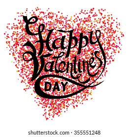Happy Valentines day lettering on dot heart background
