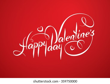 Happy Valentine's Day lettering on red background. Valentine's Day card. Vector illustration.