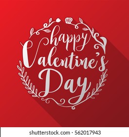 Happy Valentine's day lettering on red hearts background. Vector illustration for valentine's card.
