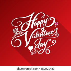 Happy Valentine's day lettering on red background. Vector illustration for valentine's card.