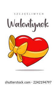 Happy Valentine's Day lettering in Polish. Card template. Cartoon. Vector illustration