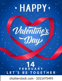 Happy Valentines Day Lettering with Ribbon