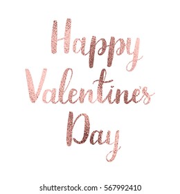 Happy Valentines Day lettering with rose gold glitter texture.