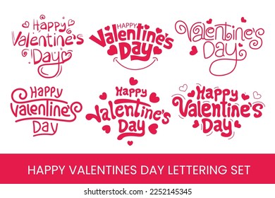 Happy Valentine's Day lettering Set. Hand written lettering style Valentine day calligraphy For Greeting Cards, Print Design. Vector Illustration.