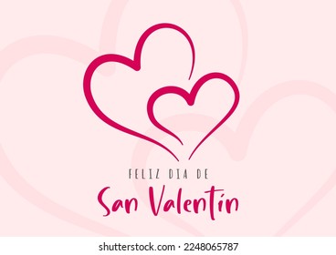Happy Valentine's Day lettering in Spanish and hearts. Card template. Vector illustration