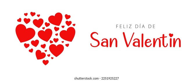 Happy Valentine's Day lettering in Spanish with hearts. Banner template. Vector illustration