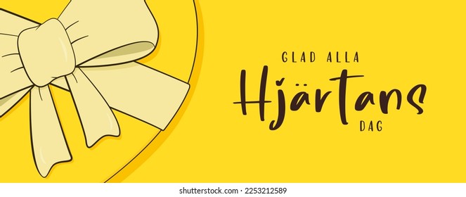 Happy Valentine's Day, lettering in Swedish (Glad alla Hjärtans Dag) with heart-shaped box. Banner. Cartoon. Vector illustration