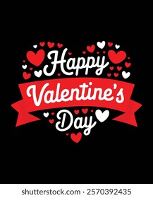 Happy valentines day lettering t shirt design love heart shape