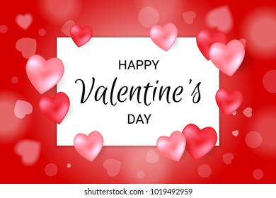 Happy Valentine's Day Lettering Text Background With Red Heart And Frame. Vector