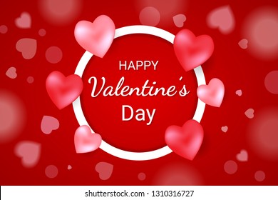 Happy Valentine's Day Lettering Text Background With Red Heart And Frame. Vector