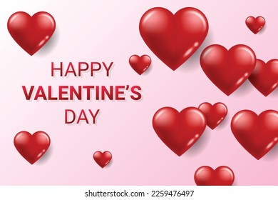 Happy Valentine's Day Lettering Text Background With Red Heart. Vector Illustration