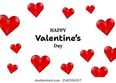 Happy Valentine's Day Lettering Text Background With Red Heart. Vector Illustration