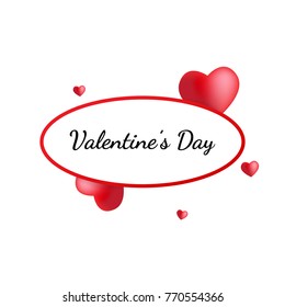 Happy Valentine's Day Lettering Text Background With Red Heart And Frame. Vector