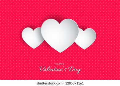 Happy Valentine's Day lettering Vector illustration! Beautiful Heart! Abstract paper art 3D Hearts on pink background 