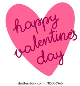 Happy Valentine's Day Lettering Vector Purple Text on Pink Heart