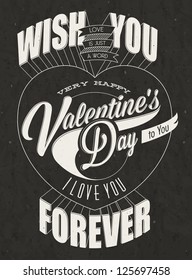 Happy Valentine's Day lettering in vintage styled design.  Retro greeting card for Valentine's day. Valentine's vintage typographic design.