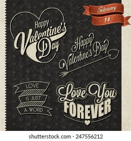 Happy Valentine's Day lettering in vintage styled design. Retro greeting card for Valentine's day. Valentine's vintage typographic design. Hipster style