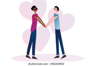 Happy Valentine's Day. Lgbt. Gay couple and homosexual relationship concept. Template for background, banner, card, poster with text inscription. Vector EPS10 illustration