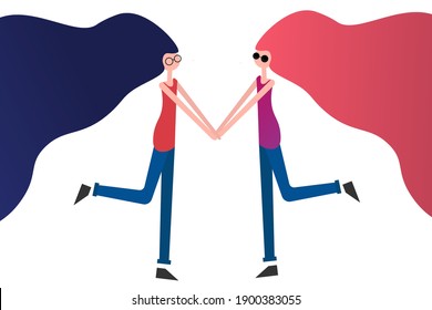 Happy Valentine's Day. Lgbt. lesbian couple and homosexual relationship concept. Template for background, banner, card, poster with text inscription. Vector EPS10 illustration