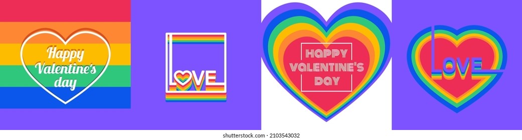 happy valentines day lgbt pride community greeting cards set for social media vector illustration