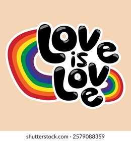 Happy valentines day with LGBTQ concept. Rainbow flag and hand drawing typography flat design style. Can be used for background, poster, postcard, backdrop, brochure, banner, vector illustration