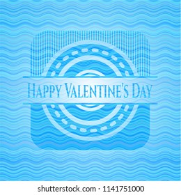 Happy Valentine's Day light blue water wave badge.