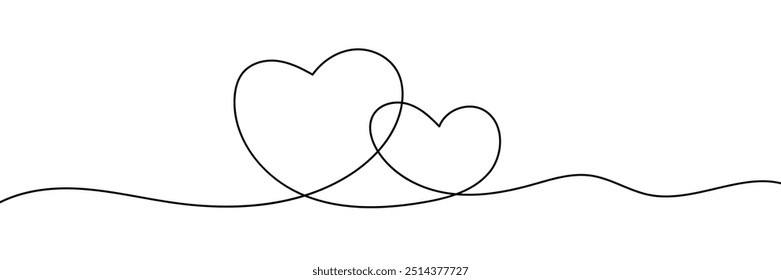 Feliz Dia dos Namorados vetor de fundo de arte de linha de fundo. Um desenho de símbolo romântico contínuo de corações. Ilustração de doodle de amor para cartão de saudação, banner web, convite, arte de parede.