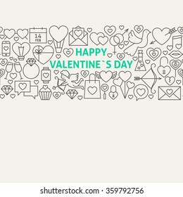 Happy Valentine's Day Line Art Icons Seamless Web Banner. Vector Illustration for Website banner and landing page. Love Modern Design.