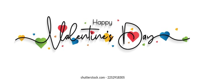 Felices letras de la línea del Día de San Valentín. Caligrafía vectorial moderna dibujada a mano. Inscripción simple con pernos, texto con letras onduladas. Colorido fondo de San Valentín, Tarjeta de saludo, Plantilla de banner.