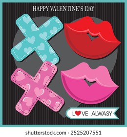 Happy valentine's day with lips and xo xo