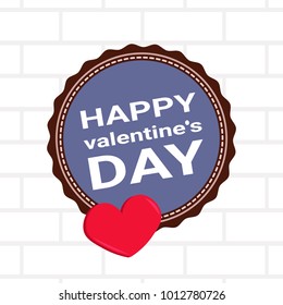 Happy Valentines Day Logo Isolated Over White Brick Background Template Emblem Flat Vector Illustration