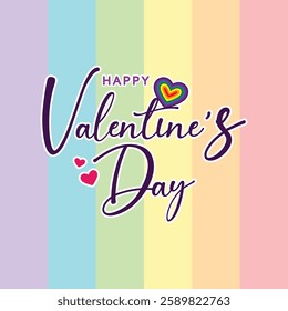 Happy Valentine's Day logo with rainbow heart vector. Illustration of Valentine's Day logo with the LGBTQ Pride concept on a rainbow background.