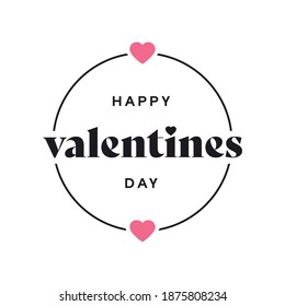 Happy Valentines Day Logo Typography Text with Love Heart Illustration. Elegant Valentines Text Typography Design Template on White Background for Banner, Greeting Card, Social Post etc.