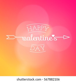 Happy Valentines Day logo. Vector illustration of a Cupid arrow on blurred background