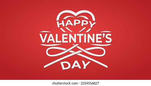 Happy Valentines Day Logotype. Typographic Lettering isolated on Red Background With a White Heart Illustration of a Valentine's Day Card. Suitable for covers, greetings, banners, and posters
