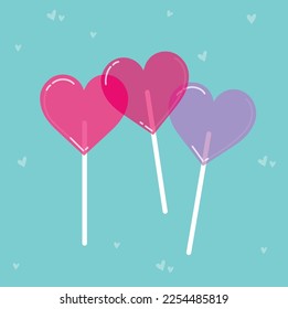 Happy valentine's day lollipop suger candy love couple romantic retro graphic vector illustration flat design art hearts sweet cartoon saint valentin pastel lovers cute passion i love you card date