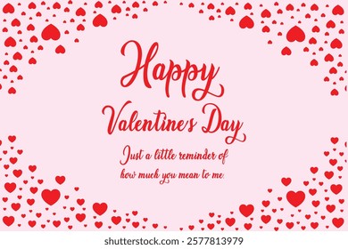 Happy valentines day with long caption romantic caption, love and special text ,in red color and lots of love shapes 