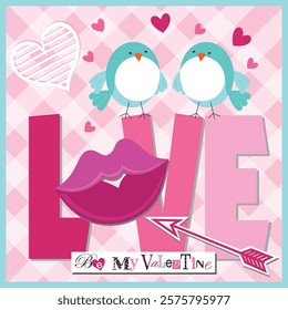 Happy valentine's day with love birds and love letter