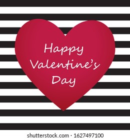 Happy Valentines Day love card with stripes and red heart.