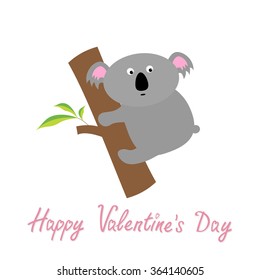 Happy Valentines Day. Love card. Cute koala. Baby background Flat design. Vector illustration